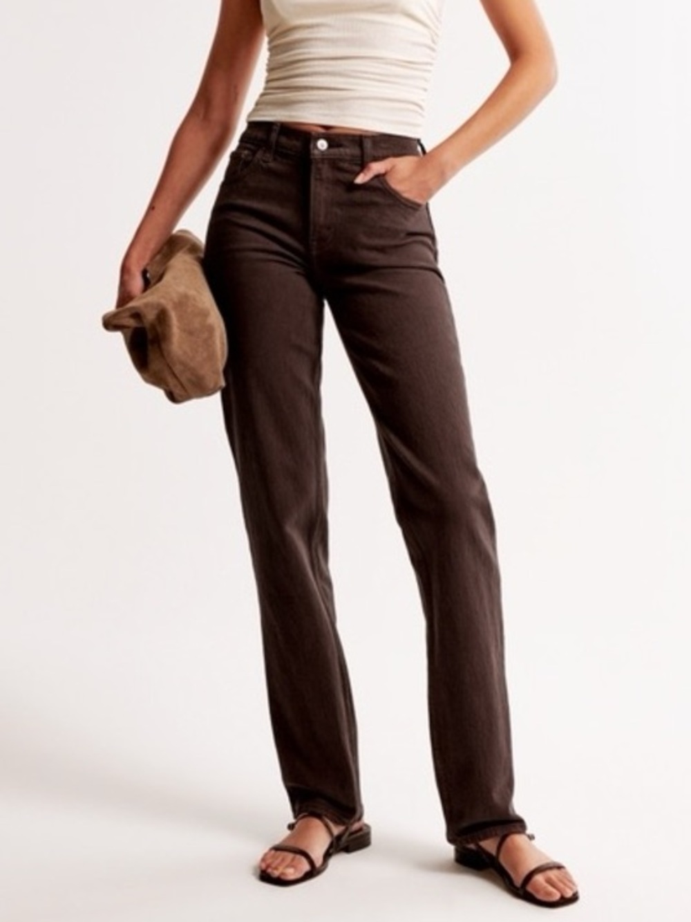 NWT A&F Curve Love Mid Rise 90s Straight Jean size 10 short in Brown